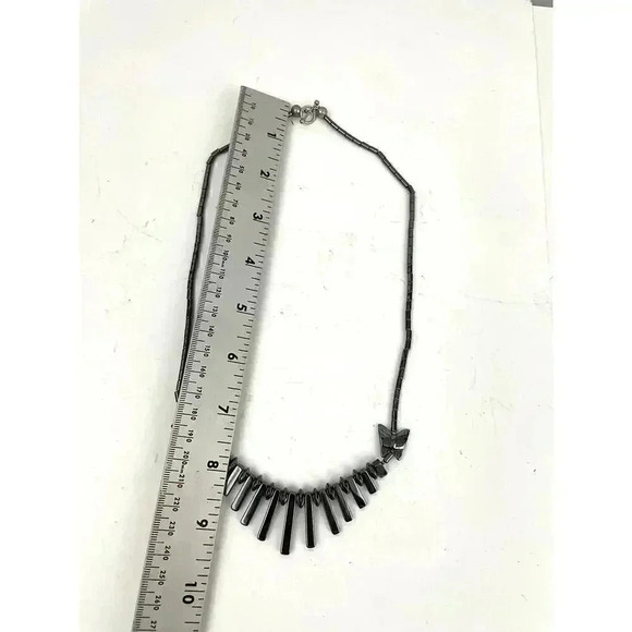 Gray Butterfly Beaded Hematite Stone Graduated Fan Sticks Collar Necklace 16" - Picture 7 of 13
